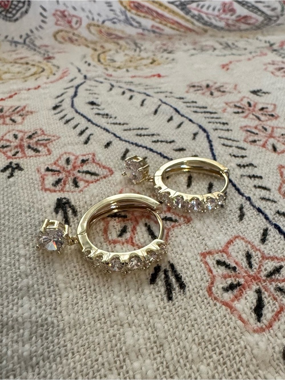 NEW CZ by Kenneth Jay Lane Gold CZ Huggie Drop Hoop Earrings